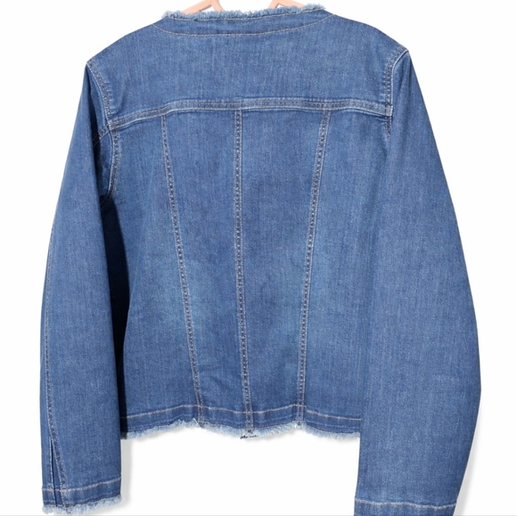 APNY Vintage Womens Distressed Frayed Blue Denim Jacket Sz XL - Picture 2 of 8
